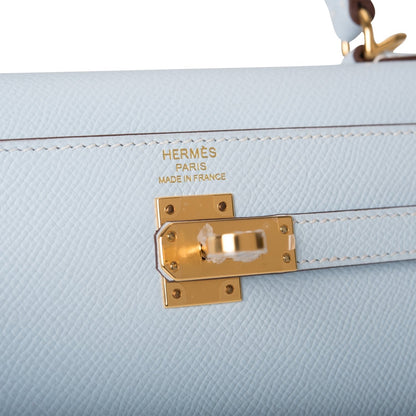 Hermes Kelly Sellier 25 Bleu Brume Epsom Gold Hardware