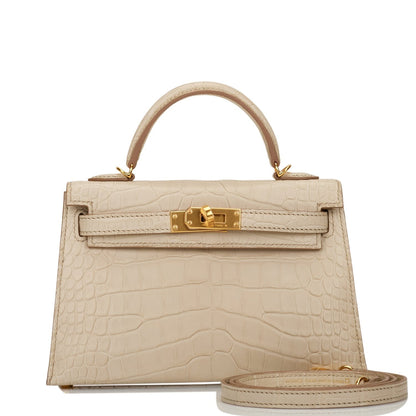 Hermes Kelly Sellier 20cm Beton Matte Alligator Gold Hardware