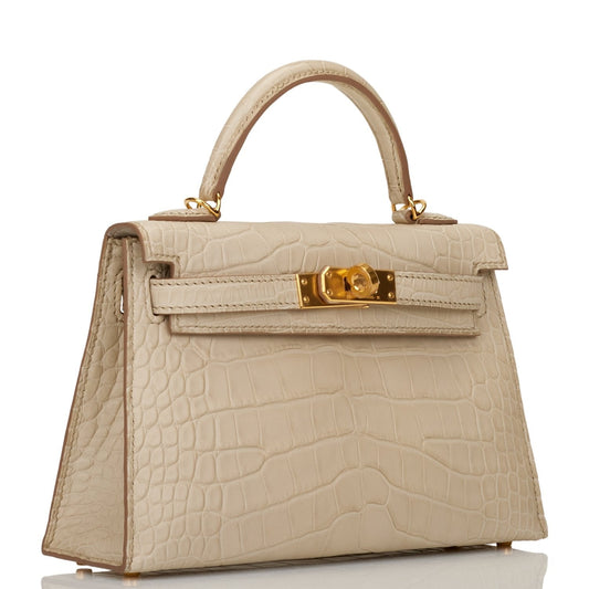 Hermes Kelly Sellier 20cm Beton Matte Alligator Gold Hardware