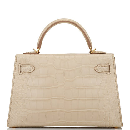 Hermes Kelly Sellier 20cm Beton Matte Alligator Gold Hardware