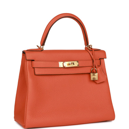 Hermes Kelly Retourne 28 Orange Togo Gold Hardware