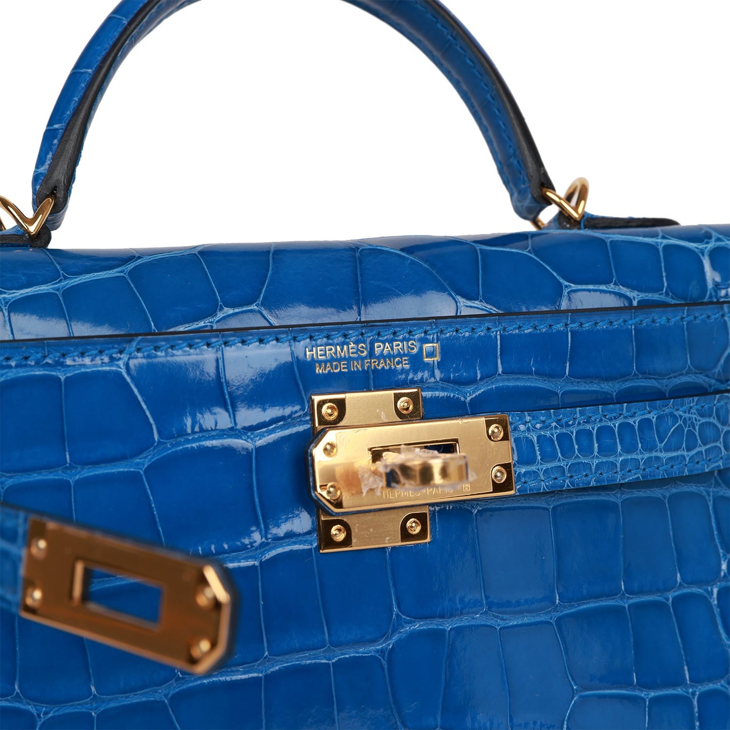 Hermes Kelly Sellier 20 Bleu Zellige Shiny Alligator Gold Hardware