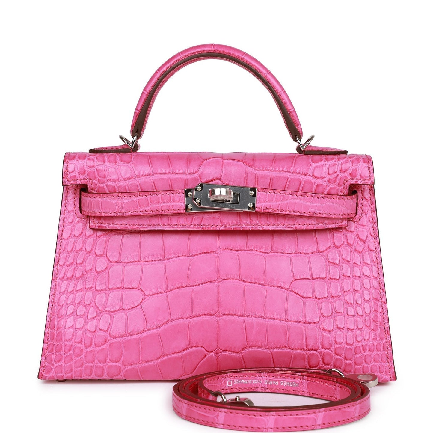 Hermes Kelly Sellier 20 Rose Shocking Matte Alligator Palladium Hardware