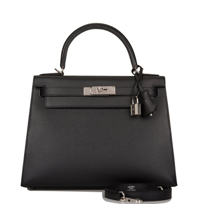 Hermes Kelly Sellier 28 Black Epsom Palladium Hardware