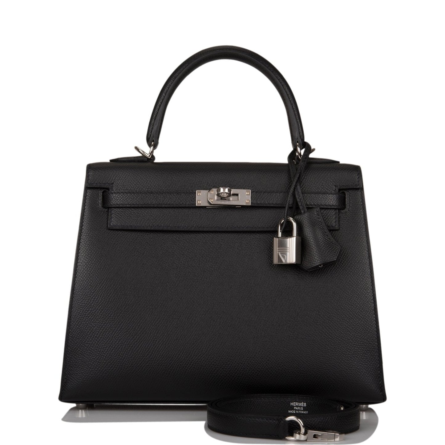 Hermes Kelly Sellier 25 Black Epsom Palladium Hardware