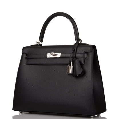 Hermes Kelly Sellier 25 Black Epsom Palladium Hardware