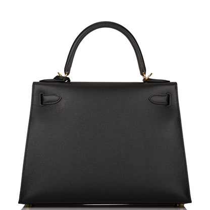 Hermes Kelly Sellier 28 Black Epsom Gold Hardware