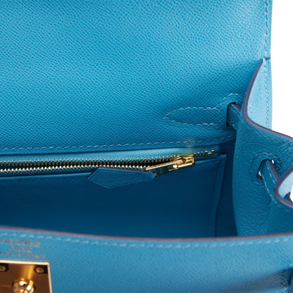 Hermes Kelly Sellier 25 Bleu du Nord Epsom Gold Hardware