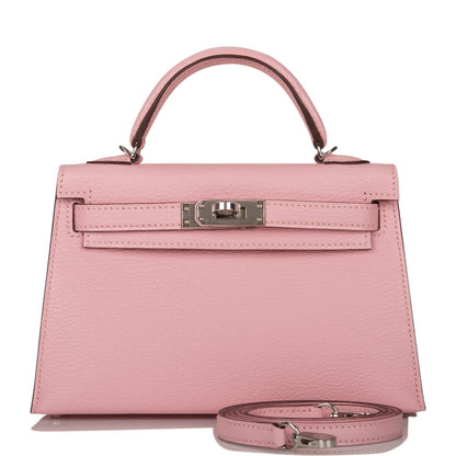 Hermes Kelly Sellier 20 Rose Sakura Chevre Palladium Hardware