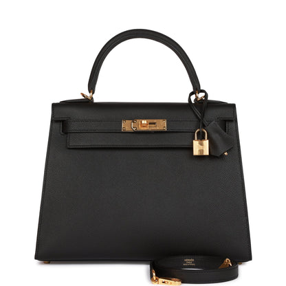 Hermes Kelly Sellier 28 Black Epsom Gold Hardware