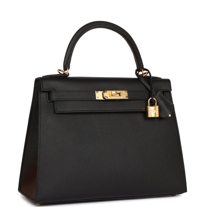 Hermes Kelly Sellier 28 Black Epsom Gold Hardware