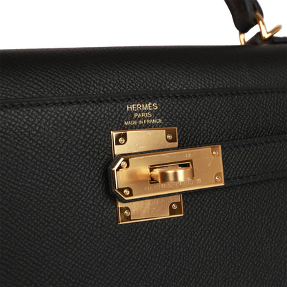 Hermes Kelly Sellier 28 Black Epsom Gold Hardware