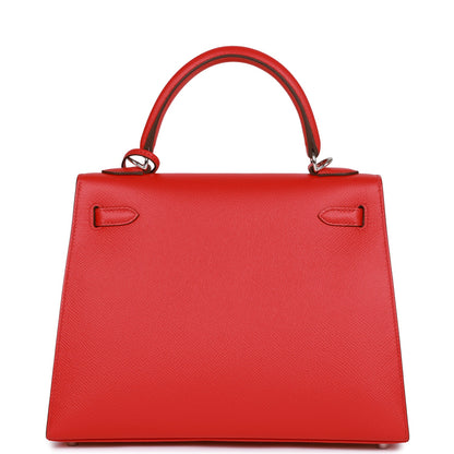 Hermes Kelly Sellier 25 Rouge de Coeur Verso Epsom Palladium Hardware