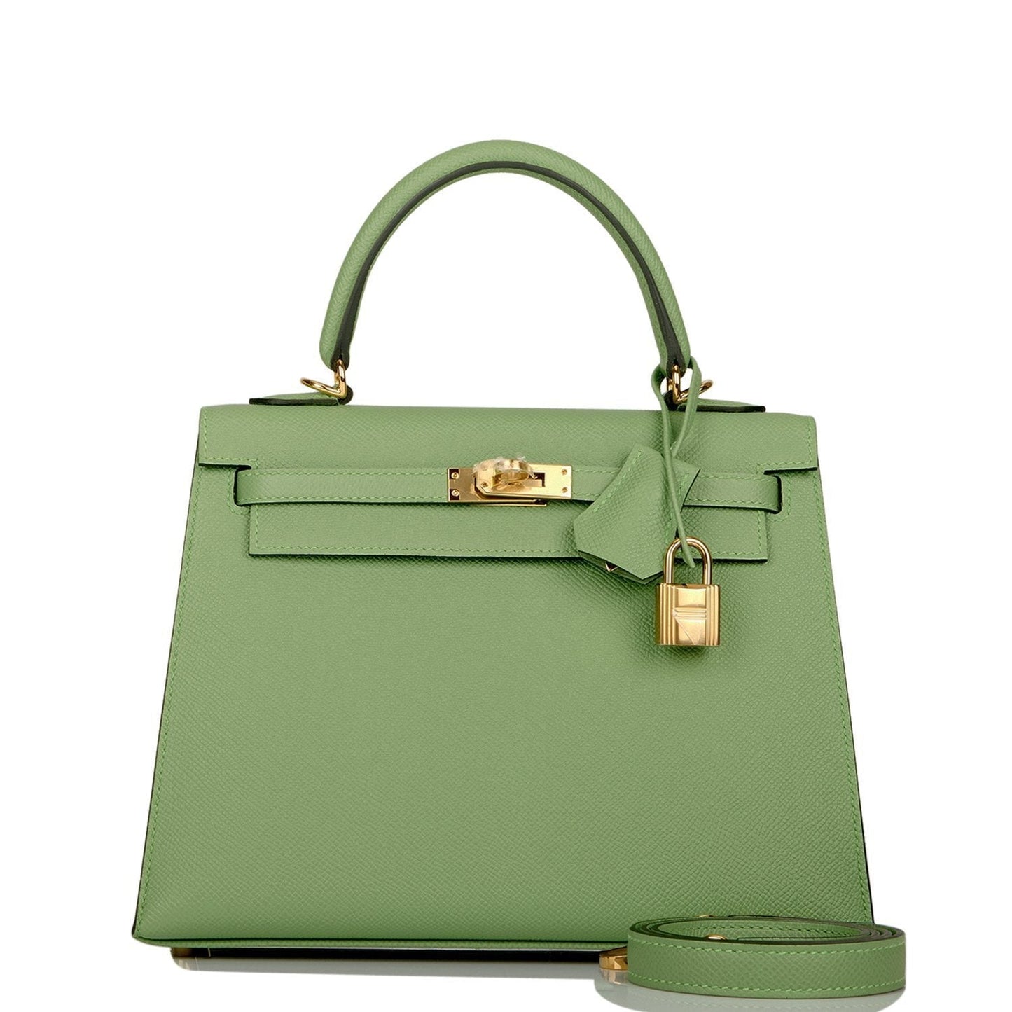 Hermes Kelly Sellier 25 Vert Criquet Epsom Gold Hardware