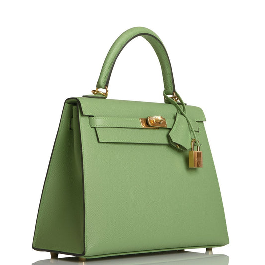 Hermes Kelly Sellier 25 Vert Criquet Epsom Gold Hardware