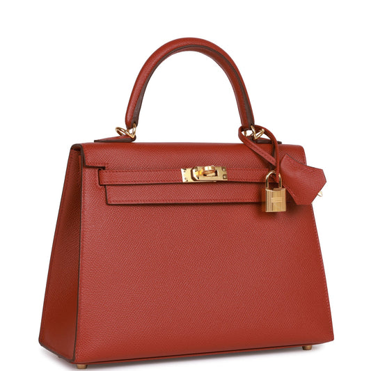 Hermes Kelly Sellier 25 Rouge Venetian Epsom Gold Hardware