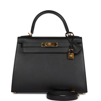 Hermes Kelly Sellier 28 Black Epsom Gold Hardware