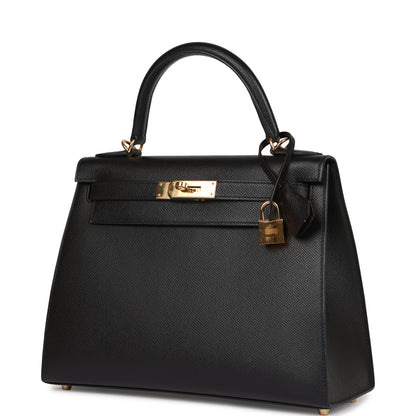 Hermes Kelly Sellier 28 Black Epsom Gold Hardware