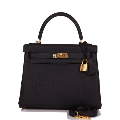 Hermes Kelly Retourne 25 Black Togo Gold Hardware