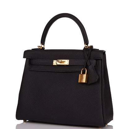 Hermes Kelly Retourne 25 Black Togo Gold Hardware