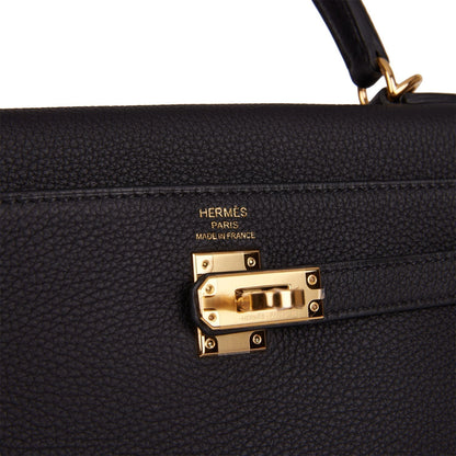 Hermes Kelly Retourne 25 Black Togo Gold Hardware