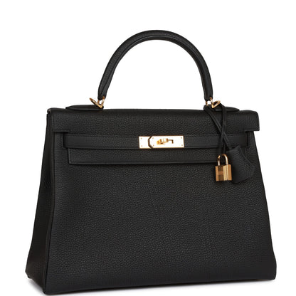 Hermes Kelly Retourne 32 Black Togo Gold Hardware