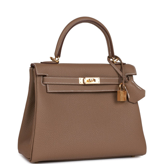 Hermes Kelly Retourne 25 Etoupe Togo Gold Hardware