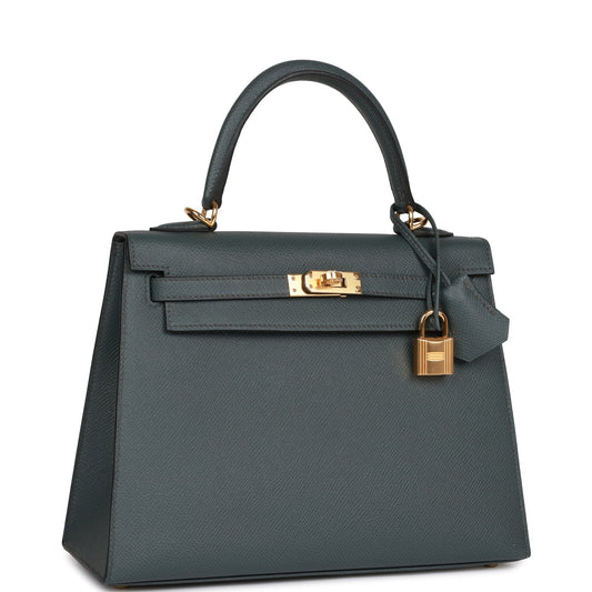 Hermes Kelly Sellier 25 Bleu Orage Epsom Gold Hardware