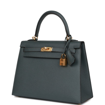 Hermes Kelly Sellier 25 Bleu Orage Epsom Gold Hardware