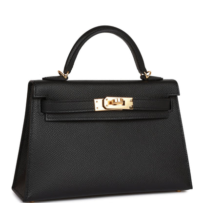 Hermes Kelly Sellier 20 Black Epsom Gold Hardware