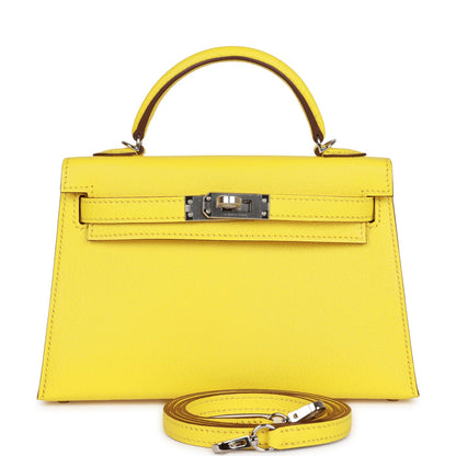 Hermes Kelly Sellier 20 Jaune Citron Chèvre Palladium Hardware