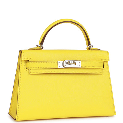 Hermes Kelly Sellier 20 Jaune Citron Chèvre Palladium Hardware