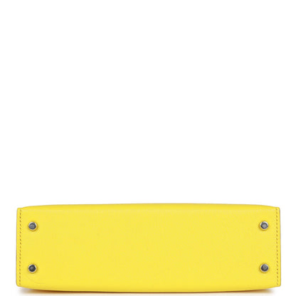 Hermes Kelly Sellier 20 Jaune Citron Chèvre Palladium Hardware