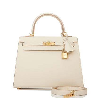 Hermes Kelly Sellier 25 Craie Epsom Gold Hardware