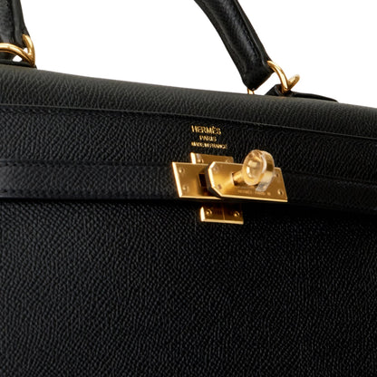 Hermes Kelly Sellier 25 Black Epsom Gold Hardware