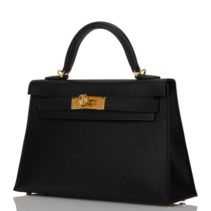 Hermes Kelly Sellier 20cm Black Epsom Gold Hardware