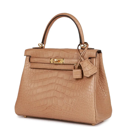 Hermes Kelly Retourne 25 Chai Matte Alligator Gold Hardware