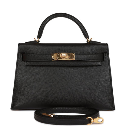 Hermes Kelly Sellier 20 Black Epsom Gold Hardware