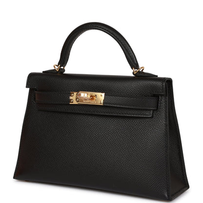 Hermes Kelly Sellier 20 Black Epsom Gold Hardware