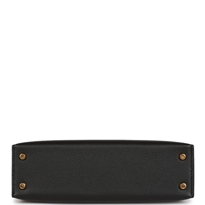 Hermes Kelly Sellier 20 Black Epsom Gold Hardware