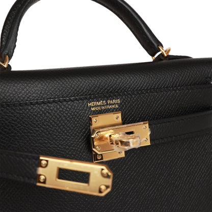 Hermes Kelly Sellier 20 Black Epsom Gold Hardware