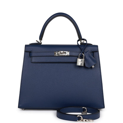 Hermes Kelly Sellier 25 Bleu Saphir Epsom Palladium Hardware