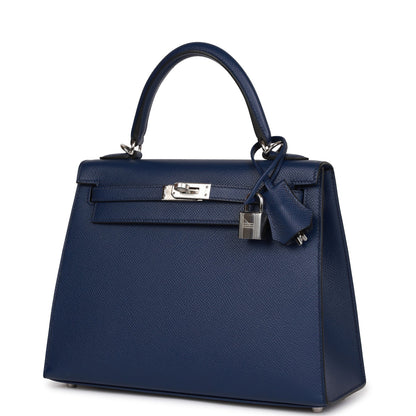 Hermes Kelly Sellier 25 Bleu Saphir Epsom Palladium Hardware