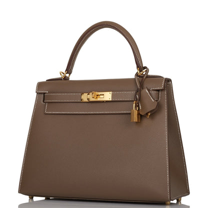 Hermes Kelly Sellier 28 Etoupe Epsom Gold Hardware