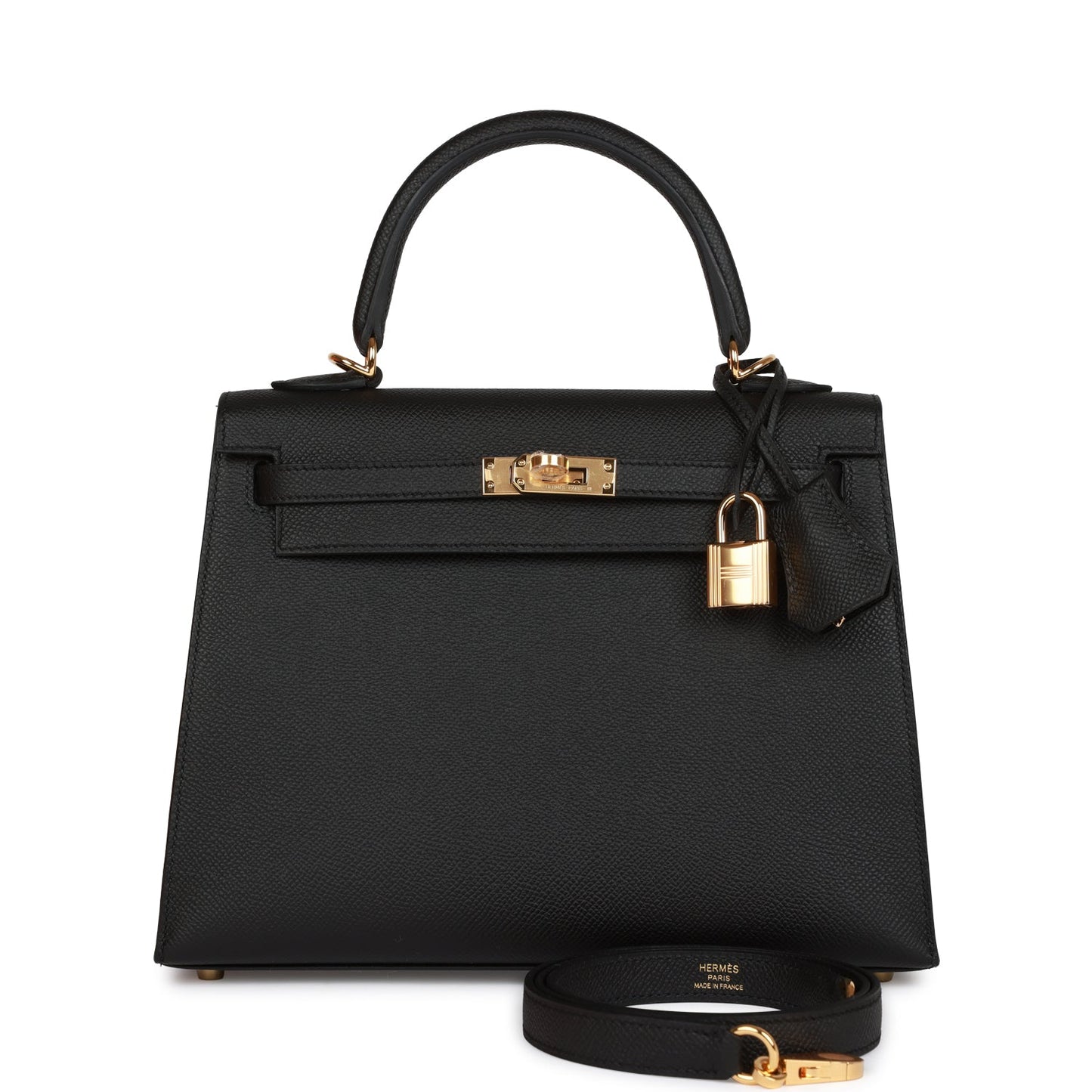 Hermes Kelly Sellier 25 Black Epsom Gold Hardware