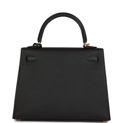 Hermes Kelly Sellier 25 Black Epsom Gold Hardware