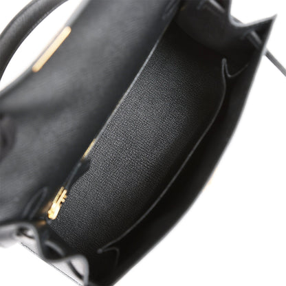 Hermes Kelly Sellier 25 Black Epsom Gold Hardware