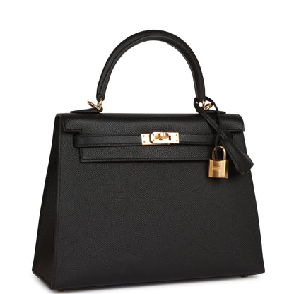 Hermes Kelly Sellier 25 Black Epsom Gold Hardware