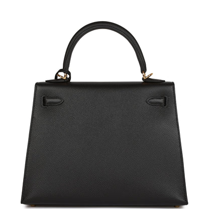 Hermes Kelly Sellier 25 Black Epsom Gold Hardware