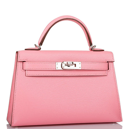 Hermes Kelly Sellier 20 Rose Confetti Verso Chevre Palladium Hardware